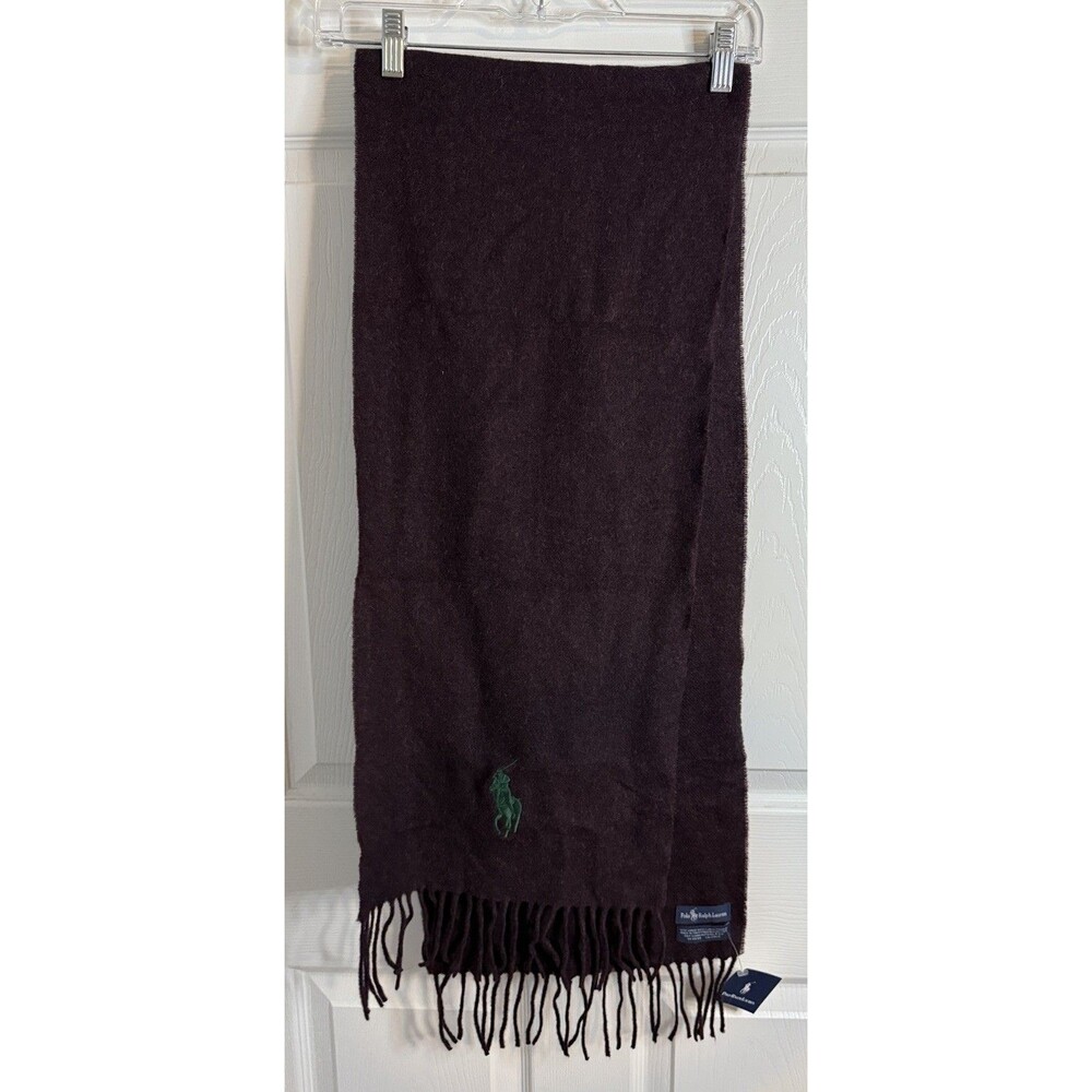 Polo Ralph Lauren Men’s Scarf  Big Pony Rugby Embroidered Dark Purple Lamb Wool